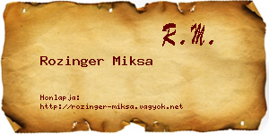 Rozinger Miksa névjegykártya